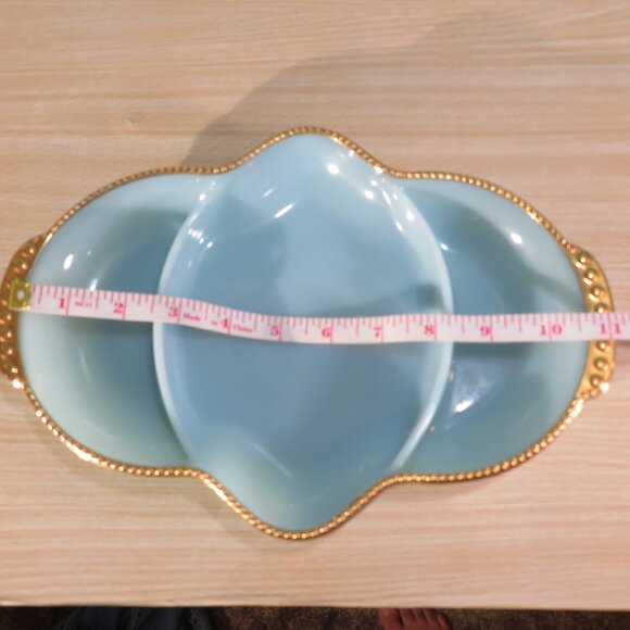 Vintage Fire King Delphite Blue and Gold Glass Oven Dish - Picture 7 of 9